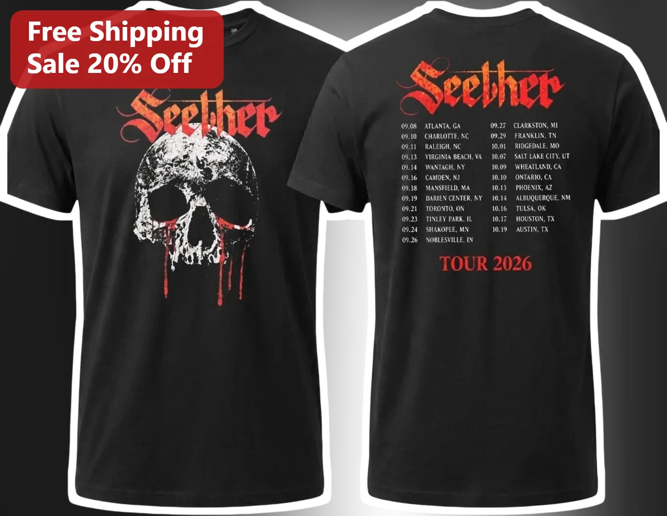 Seelher Tour 2026 Graphic Tee Heavy Metal Skull Band Merch Shirt