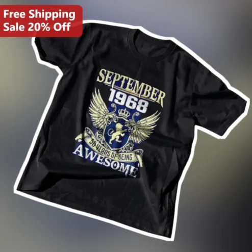 September 1968 Birthday Tee 50 Years of Being Awesome Vintage Crest Gift for Men Women