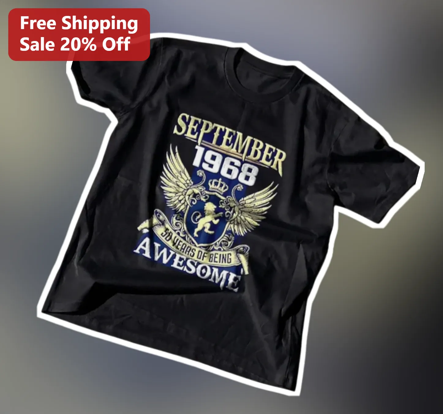 September 1968 Birthday Tee 50 Years of Being Awesome Vintage Crest Gift for Men Women