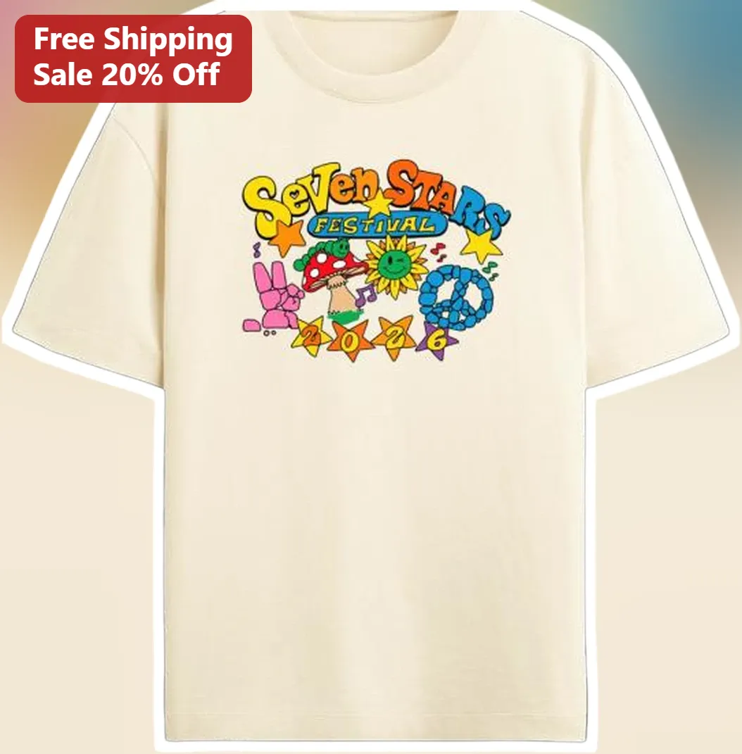Seven Stars Festival Tee Retro Psychedelic Graphic T-Shirt for Music Fans