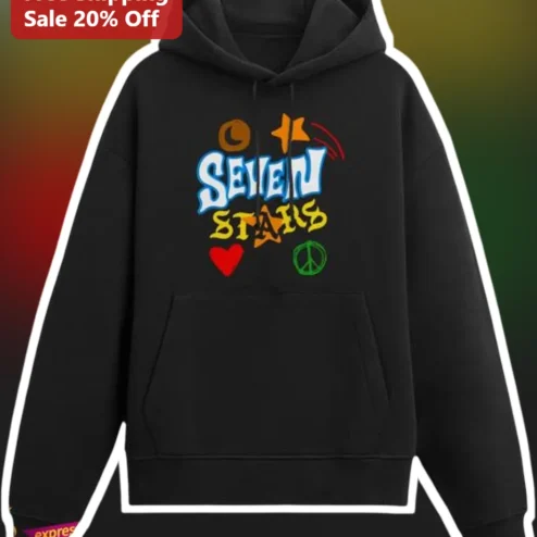 Seven Stars Hoodie Retro Celestial Graphic Pullover for Men Women Festival Merch