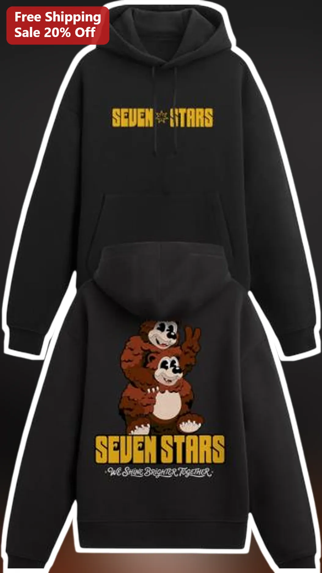 Seven Stars We Shine Brighter Together Bear Graphic Hoodie