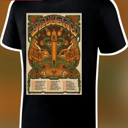 SEWER Psychedelic Vintage Tour Poster Graphic Tee Black Cotton Shirt