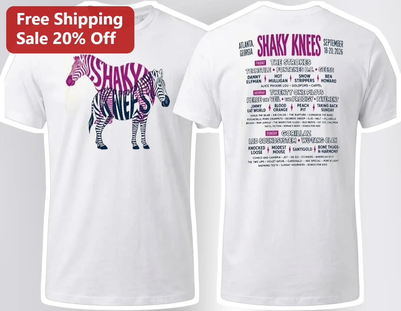 Shaky Knees Festival Tee Atlanta Georgia Sept 18-20 2026 Music Event Shirt