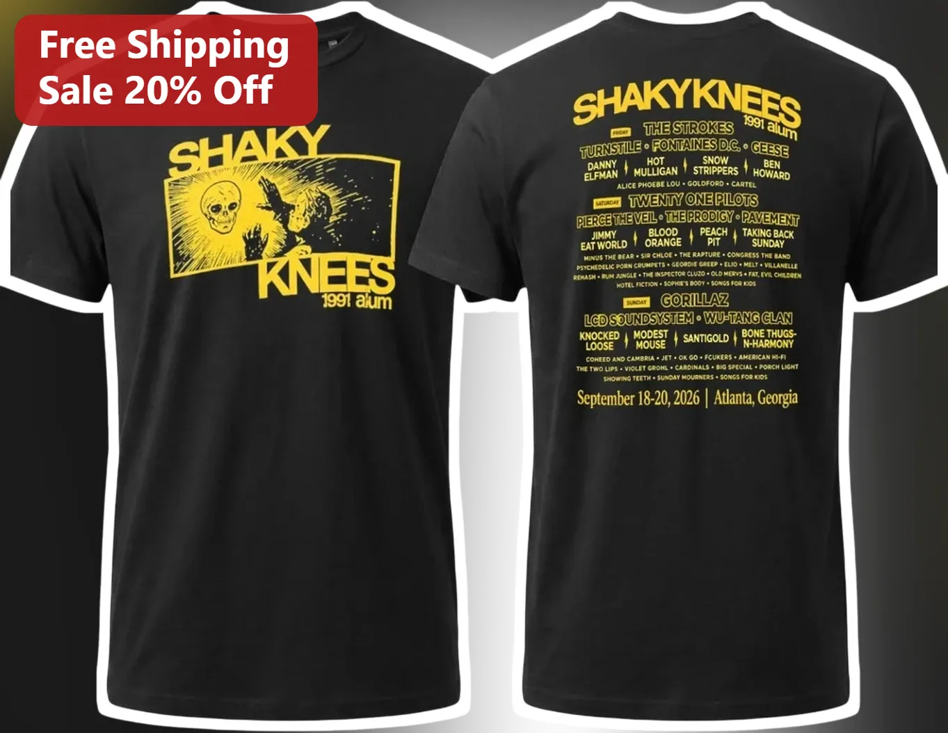 Shaky Knees Tee Skull Graphic Music Festival Merch Unisex Cotton Shirt