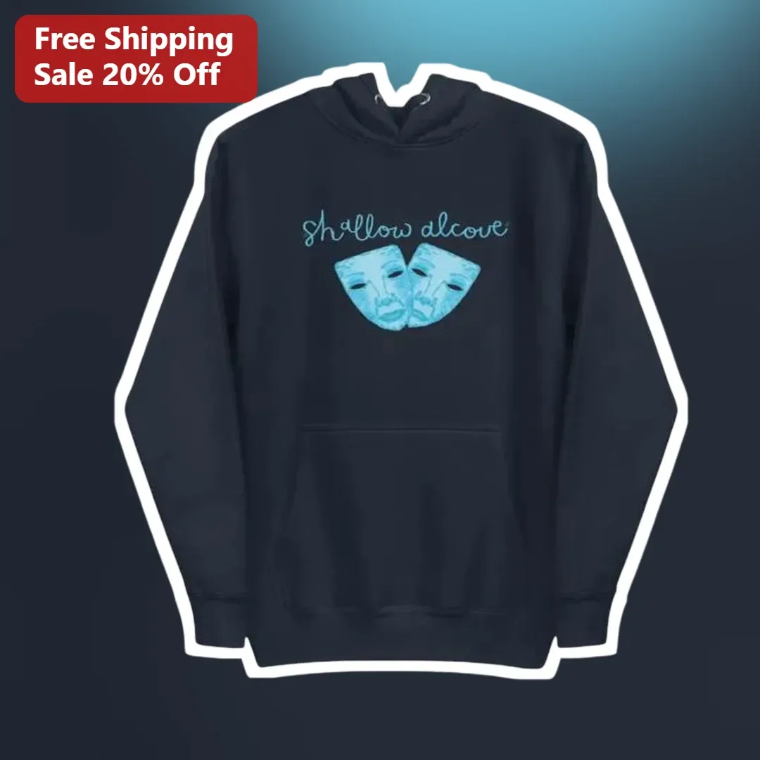 Shallow Alcove Hoodie Indie Folk Band Merch Theatrical Masks Comedy Tragedy Art Gift