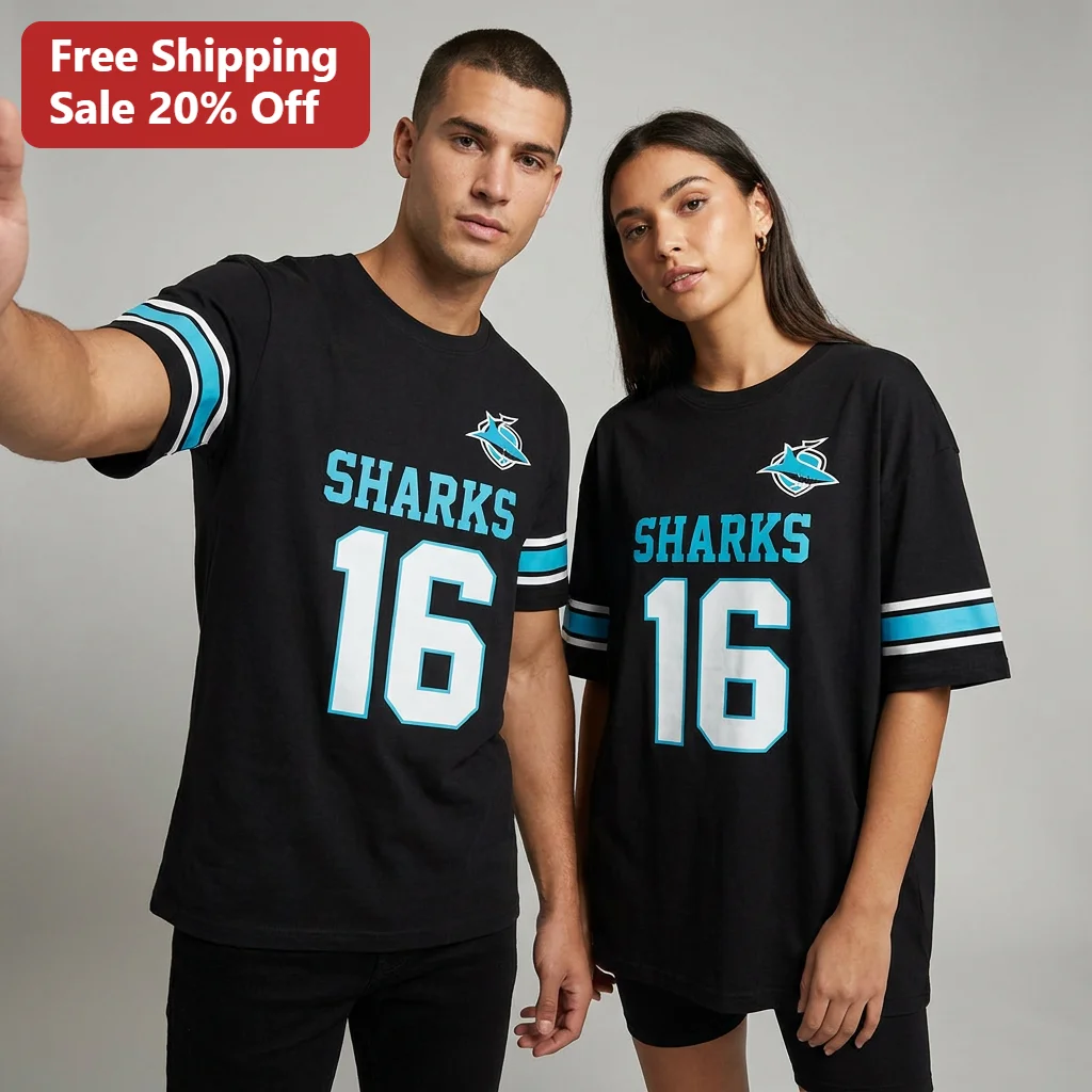 SHARKS 16 Tee Cronulla Sharks Rugby League Fan Gift Sporty Team Apparel Shirt for Men Women Supporters