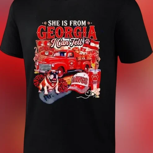 She Is From Georgia I Can Tell Tee Vintage UGA Bulldogs Southern Pride Graphic Shirt Gift for Her