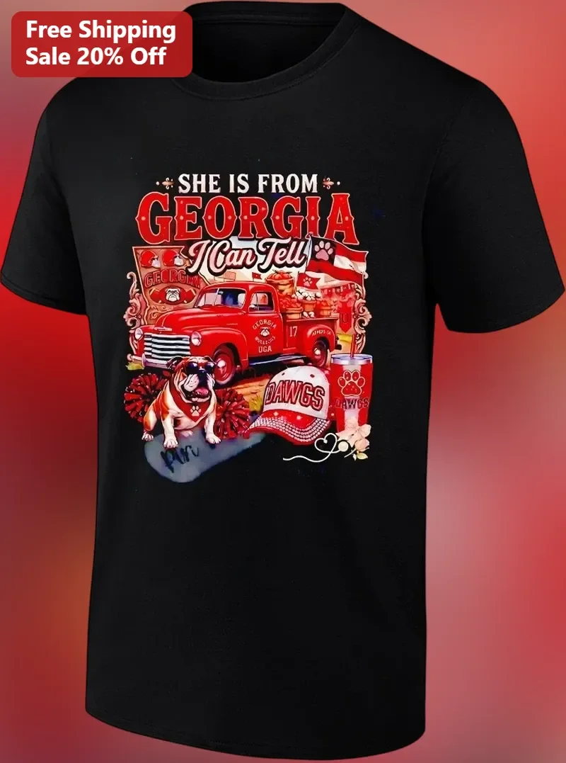 She Is From Georgia I Can Tell Tee Vintage UGA Bulldogs Southern Pride Graphic Shirt Gift for Her
