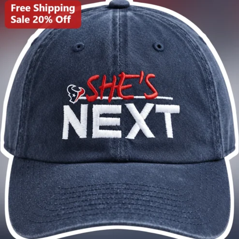 She's Next Hat Embroidered Navy Denim Dad Cap Houston Texans Fan Gift
