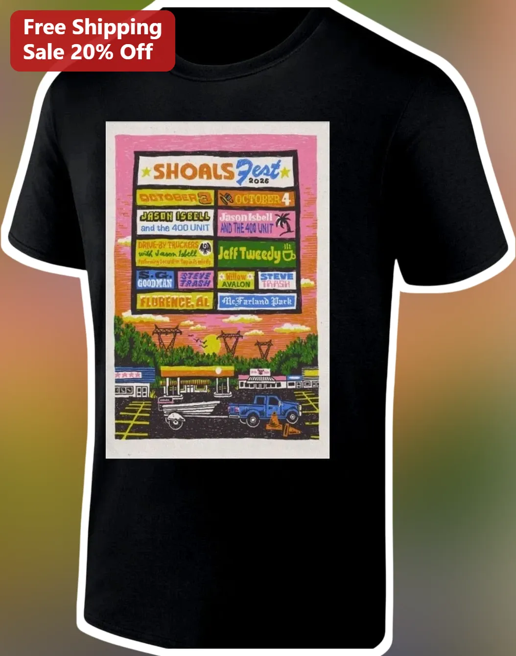 SHOALS Fest 2026 Jason Isbell Drive-By Truckers Tee McFarland Park Florence AL Concert Merch