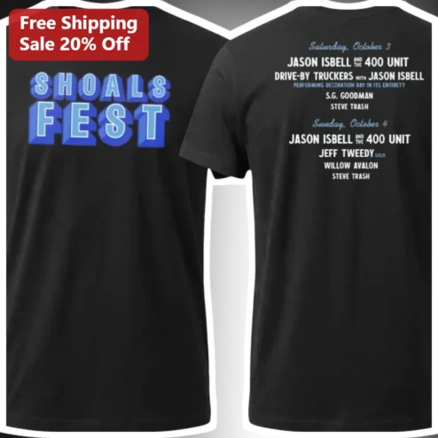 Shoals Fest Tee 2026 Music Festival Merch Black Graphic T-Shirt for Fans