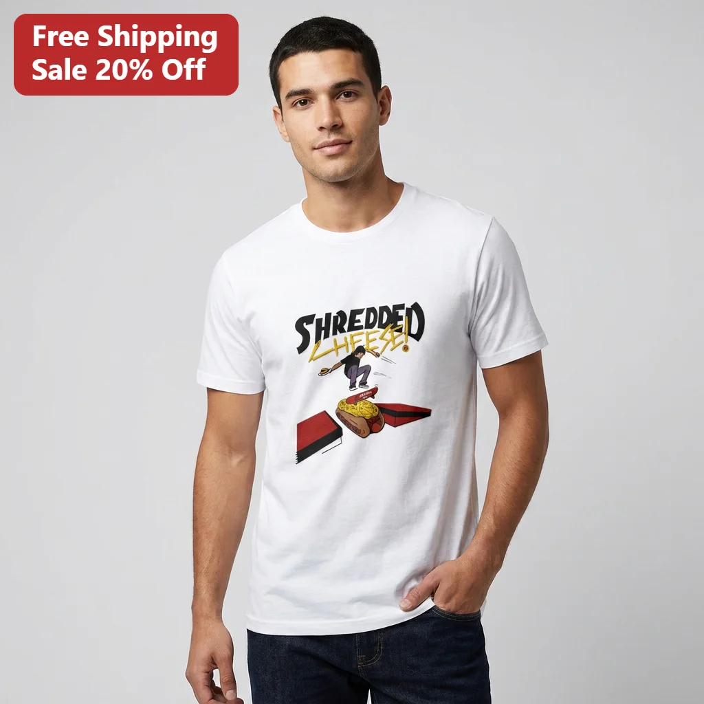 Shredded Cheese Graphic Tee, Funny Skater Pizza Skateboard Streetwear Shirt Gift