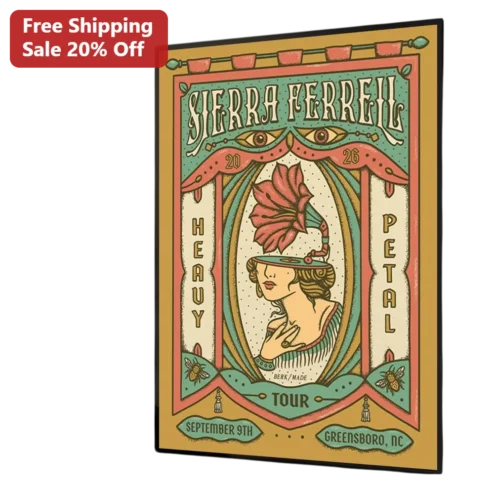 Sierra Ferrell Heavy Petal Tour Poster Vintage Art Nouveau Folk Music Concert Print Wall Decor