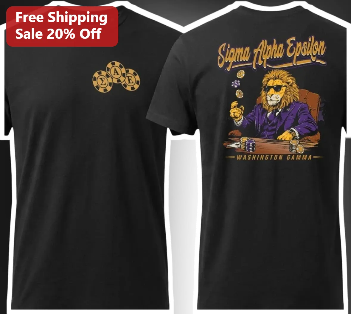 Sigma Alpha Epsilon Washington Gamma Chapter Tee SAE Fraternity Poker Lion Shirt