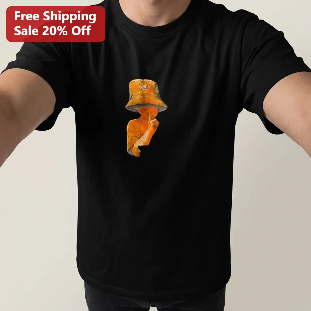 Silence Gesture Bucket Hat Illustration Tee, Minimalist Shh Streetwear Graphic, Unisex Urban Fashion Gift for Men and Women