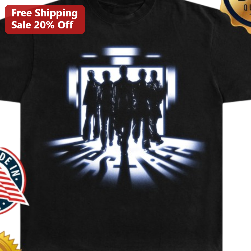 Silhouette Figures Glowing Doorway Tee Cinematic Sci-Fi Shadow Portal Graphic Shirt