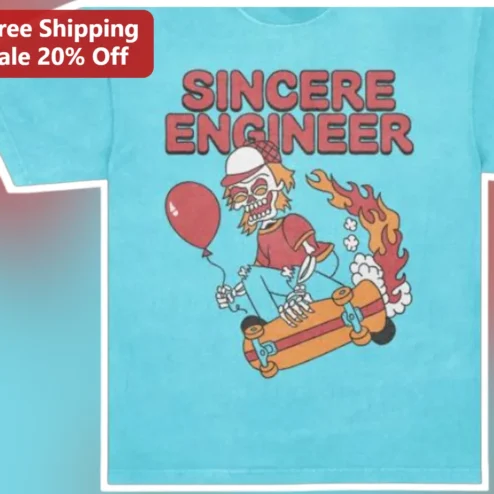Sincere Engineer Skateboarding Skeleton Graphic Tee