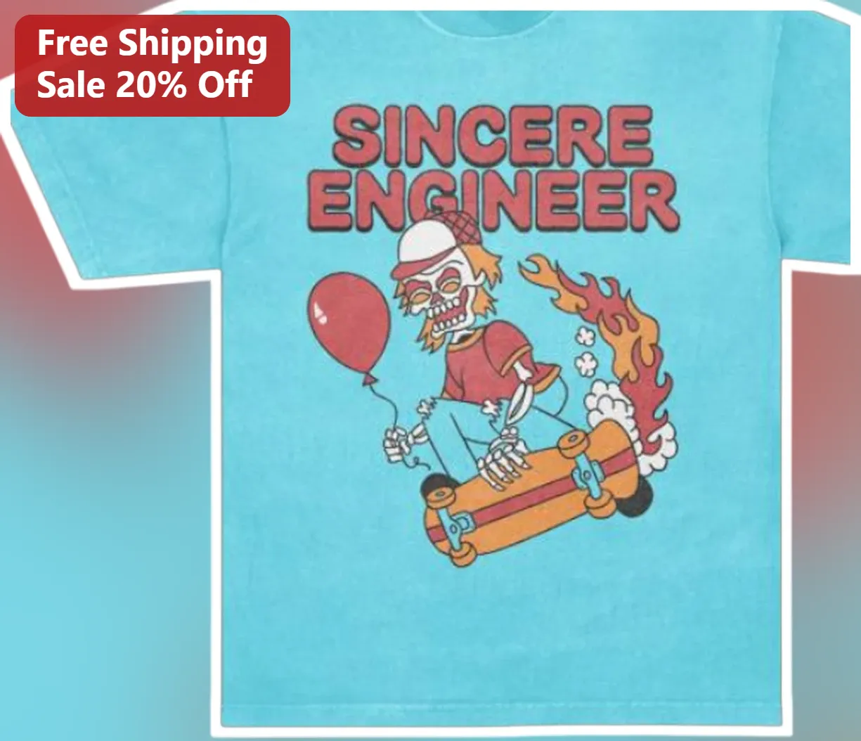 Sincere Engineer Skateboarding Skeleton Graphic Tee