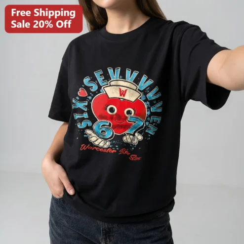 Six Sev-V-V-Ven Worcester Red Sox Tee, Funny Nurse Heart Cartoon Baseball Fan Gift