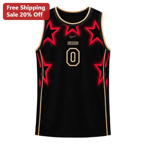 Sixers Jersey Black Neon Star Pattern Basketball Jersey Philadelphia 76ers Inspired Custom Name Number Gift