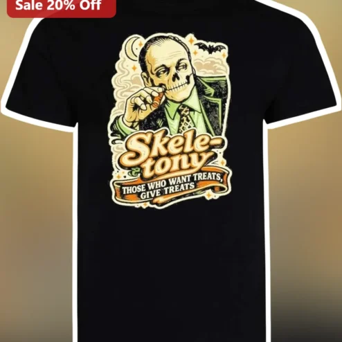 Skele-tony Those Who Want Treats Give Treats Al Capone Skeleton Halloween Graphic Tee