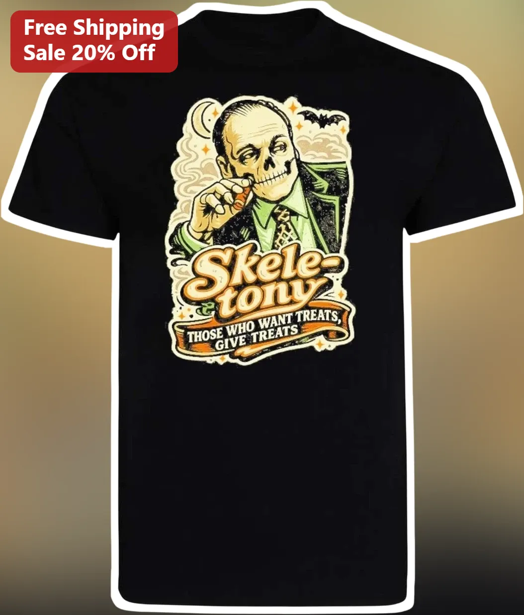 Skele-tony Those Who Want Treats Give Treats Al Capone Skeleton Halloween Graphic Tee