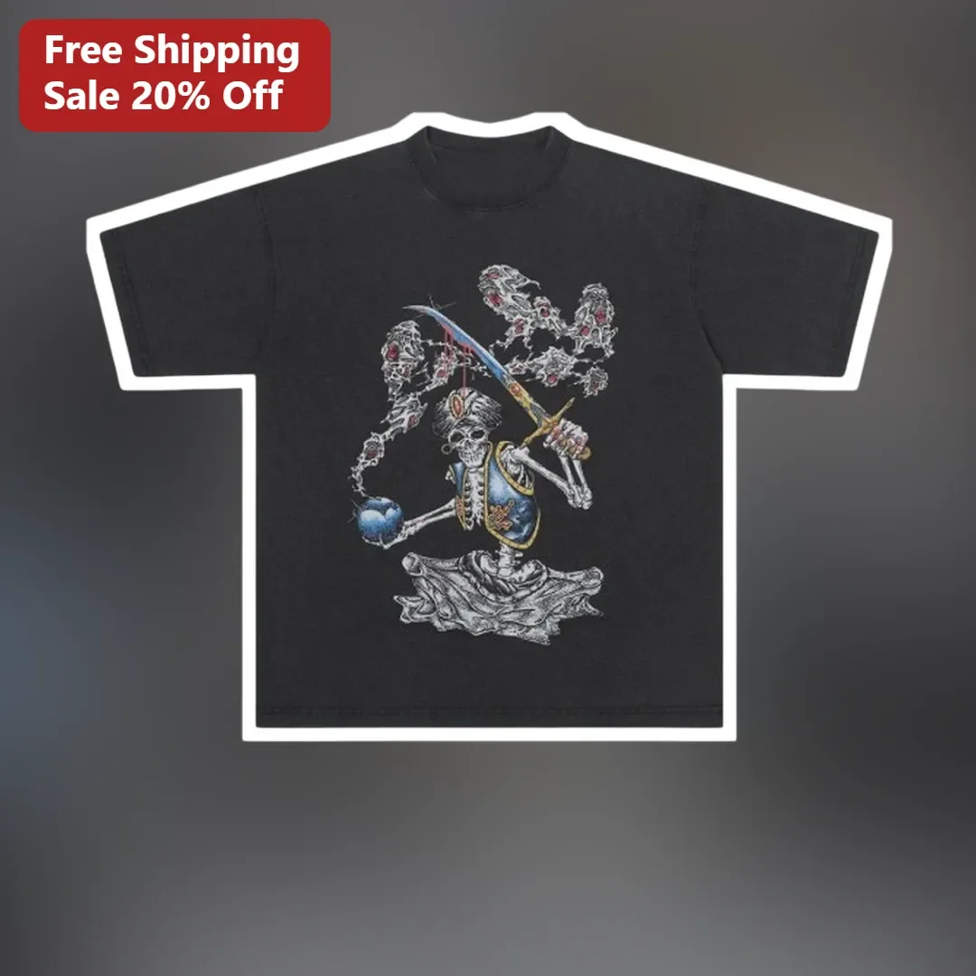 Skeleton Warrior Sword Graphic Tee Dark Fantasy Gothic Medieval RPG Shirt available at our Chicago, Illinois warehouse