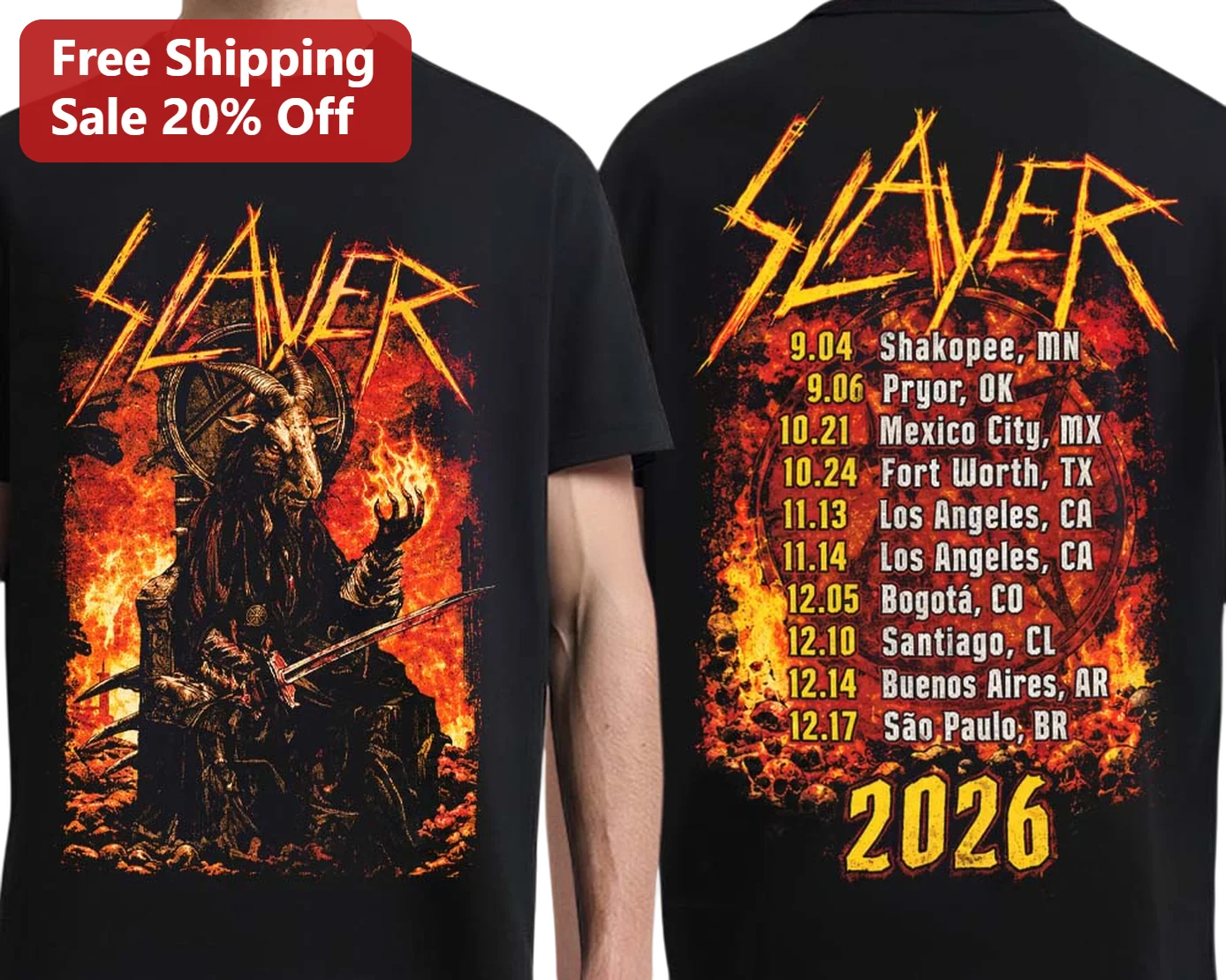Slayer Baphomet Thrash Metal Graphic Tee for Men