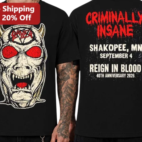 Slayer Criminally Insane Graphic Tee Thrash Metal Band Shirt