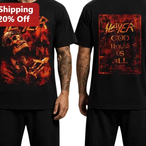 Slayer God Hates Us All Album Art Graphic Tee Thrash Metal Band Merch Shirt