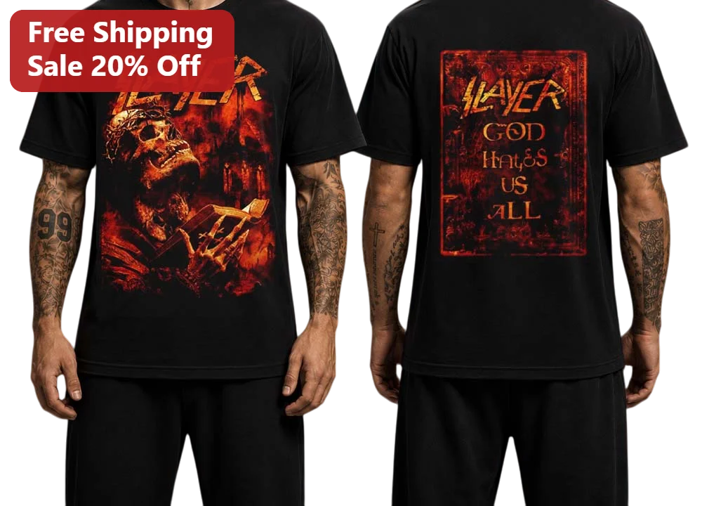 Slayer God Hates Us All Album Art Graphic Tee Thrash Metal Band Merch Shirt