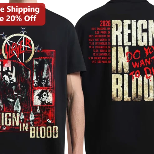 Slayer Reign in Blood Do You Want to Die Graphic Tee Thrash Metal Band Merch