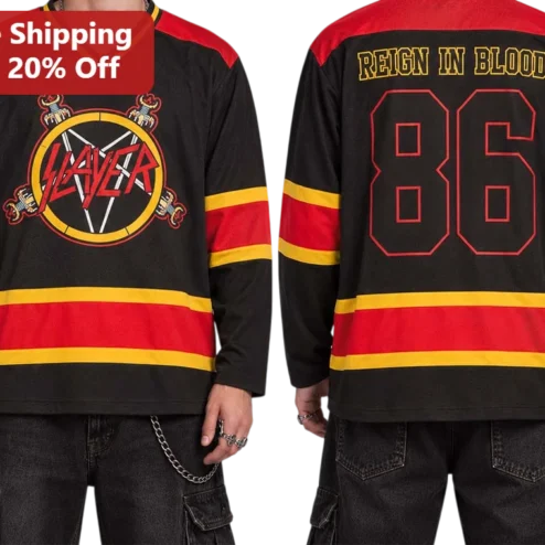 Slayer Reign in Blood Hockey Jersey Thrash Metal Band Merch Fan Gift