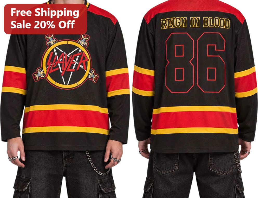 Slayer Reign in Blood Hockey Jersey Thrash Metal Band Merch Fan Gift