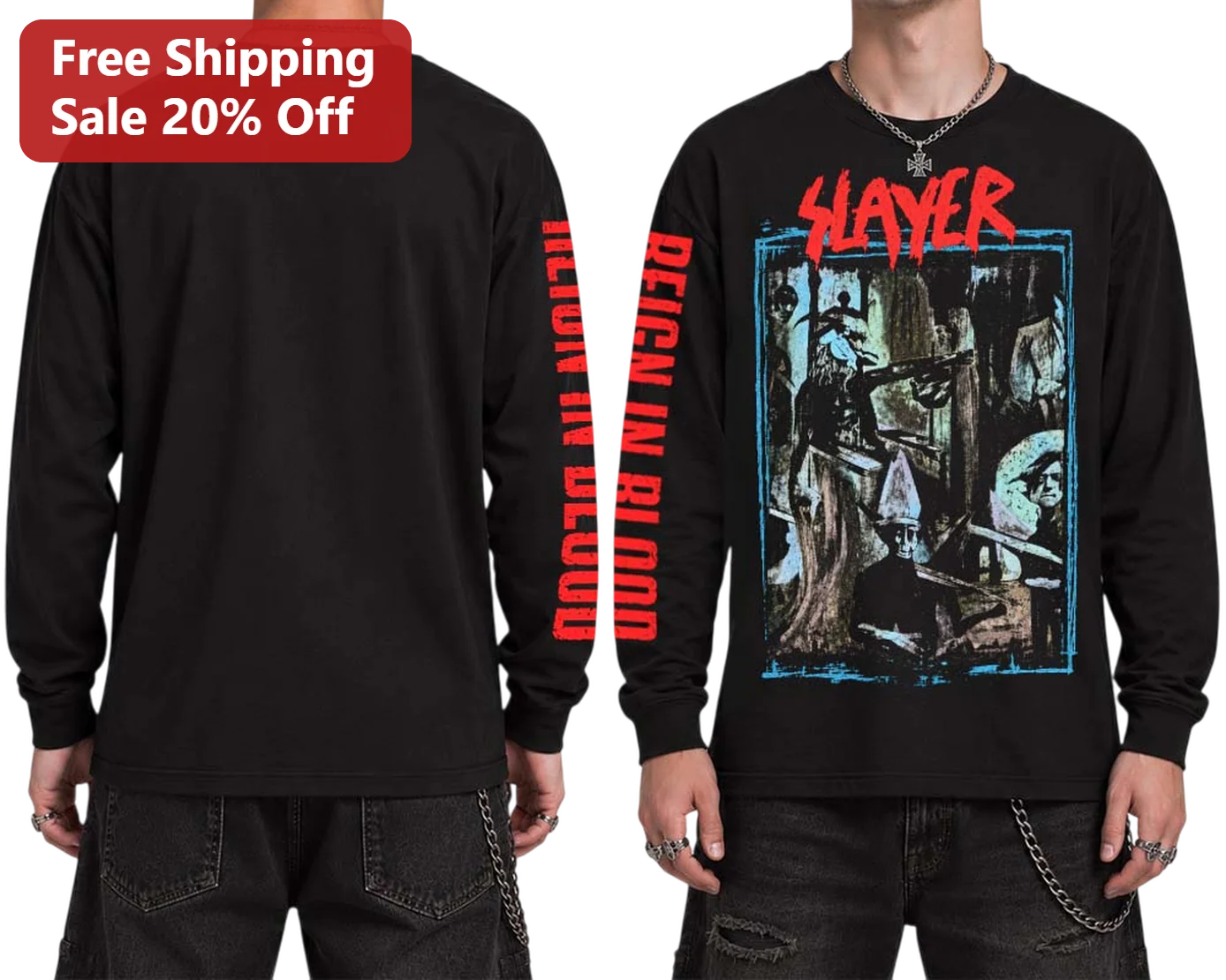 Slayer Reign In Blood Long Sleeve Tee Thrash Metal Band Merch