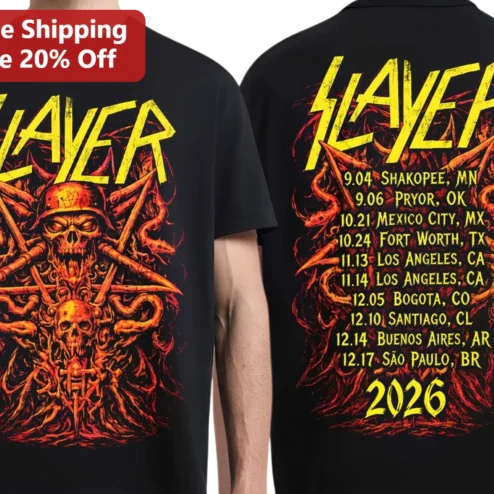 Slayer Thrash Metal Band Logo Skull Helmet Graphic Tee Vintage Heavyweight Cotton Shirt