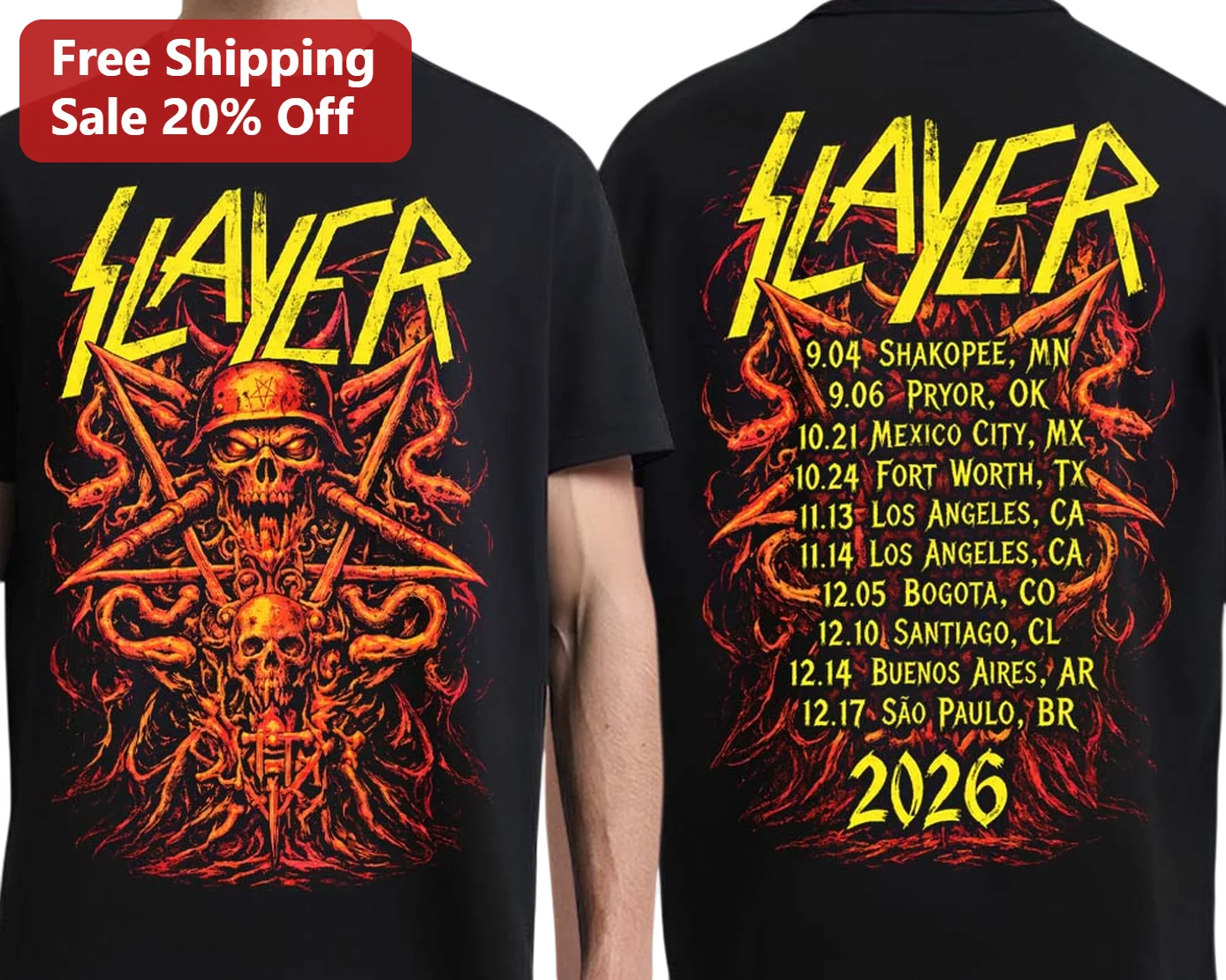Slayer Thrash Metal Band Logo Skull Helmet Graphic Tee Vintage Heavyweight Cotton Shirt