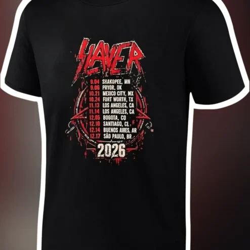 Slayer Vintage Tour Dates Graphic Tee Heavy Metal Band Shirt