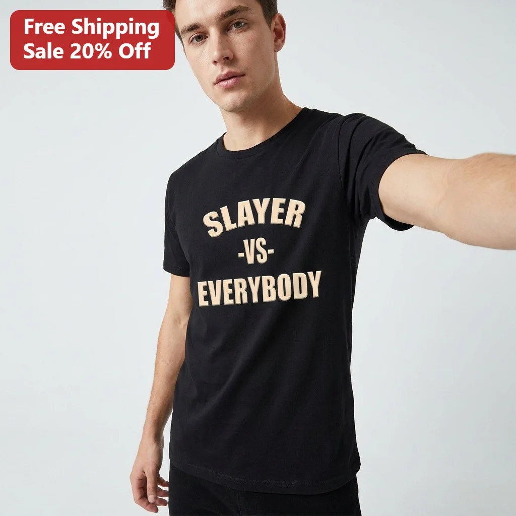 Slayer vs Everybody Tee Retro Varsity Slogan Graphic T-Shirt for Men and Women