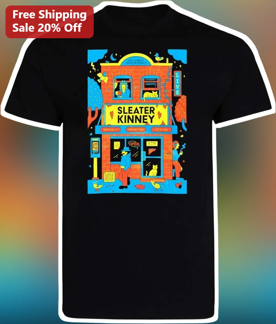 Sleater-Kinney Indie Rock Band Graphic Tee Black Cotton Shirt