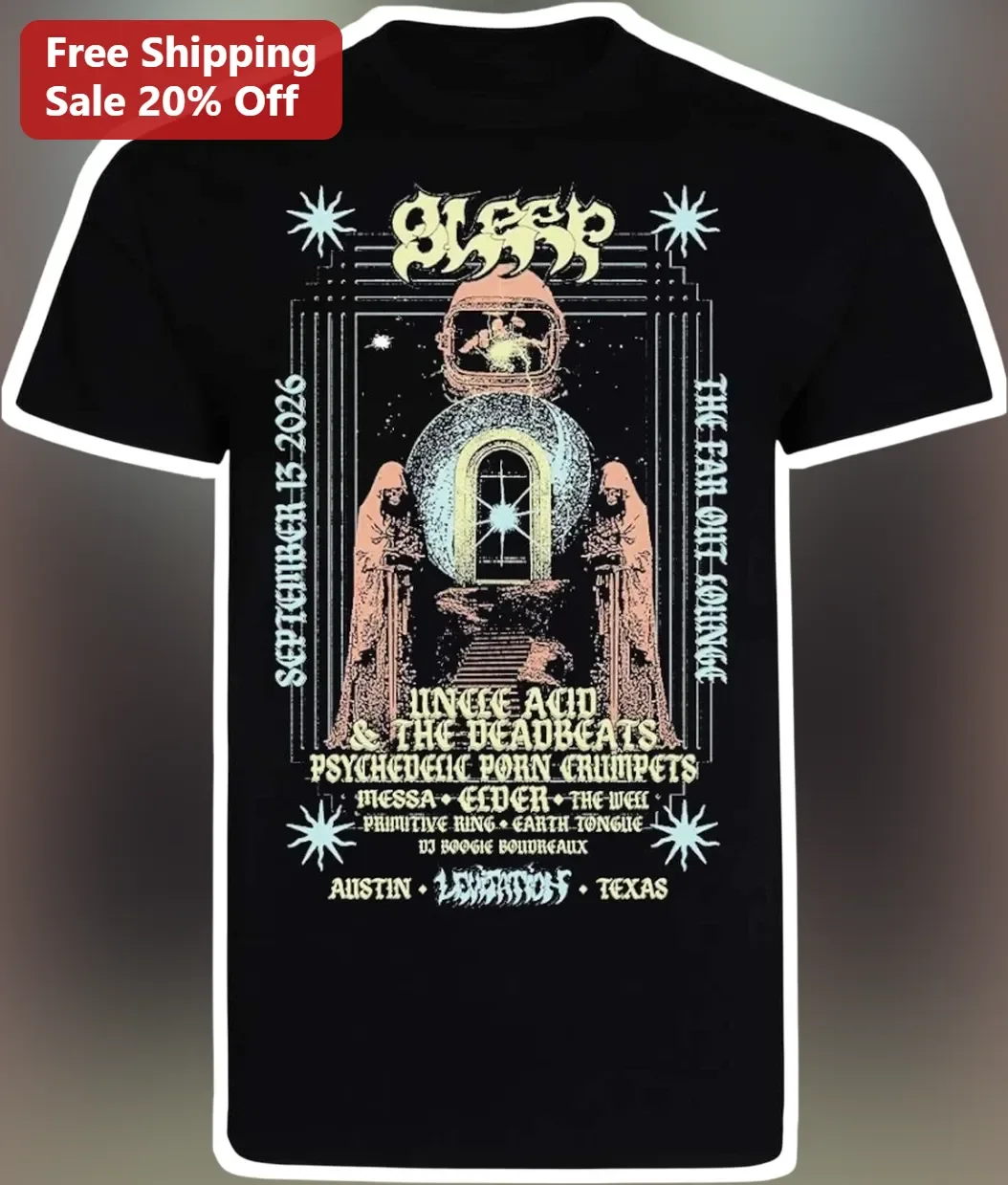 Sleep The Far Out Lounge Tee Psychedelic Stoner Rock Band Merch Vintage Concert Graphic T-Shirt