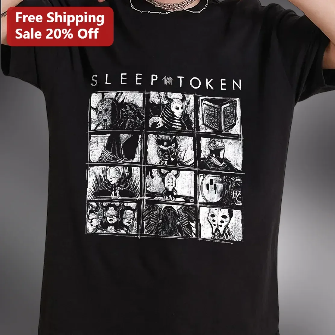 Sleep Token Tee Black and White Graphic Shirt Vessel Mask Design Metal Band Merch