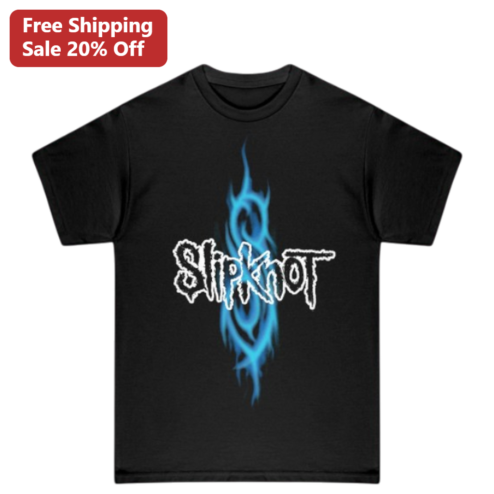 Slipknot Blue Flame Tribal Graphic Band Logo Tee for Heavy Metal Fans