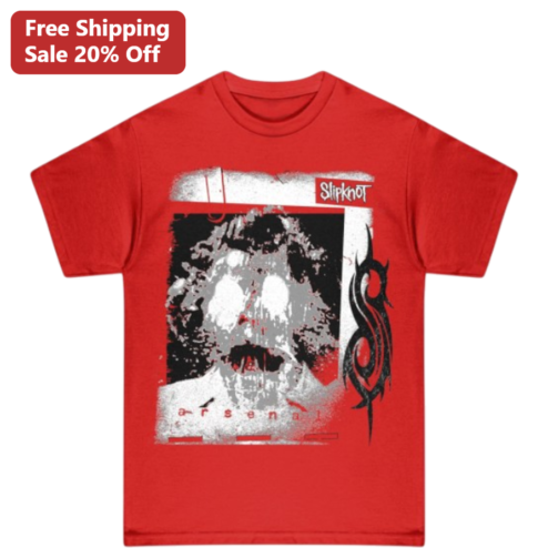 Slipknot Distressed Graphic Red Band Tee for Heavy Metal Rock Merch Fans