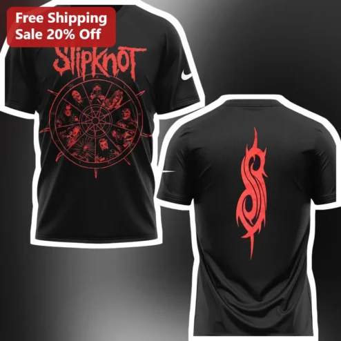 Slipknot Mask Wheel Graphic Tee Heavy Metal Band Shirt Black Red Logo
