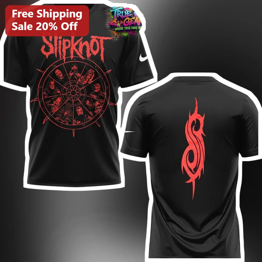 Slipknot Tee Black Red Logo Nine Members Graphic Shirt Heavy Metal Band Merch