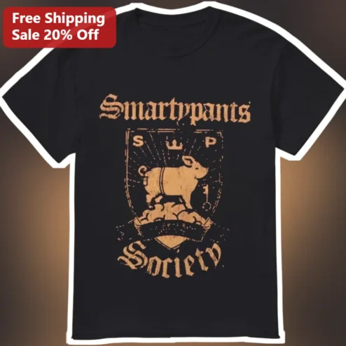 Smartypants Society Tee Vintage Distressed Pig Crest Graphic Shirt for Fans