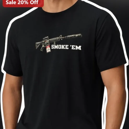 Smoke 'Em Tee AR-15 Suppressor Marlboro Cigarettes Distressed Graphic Shirt for Men Gun Owners Smokers