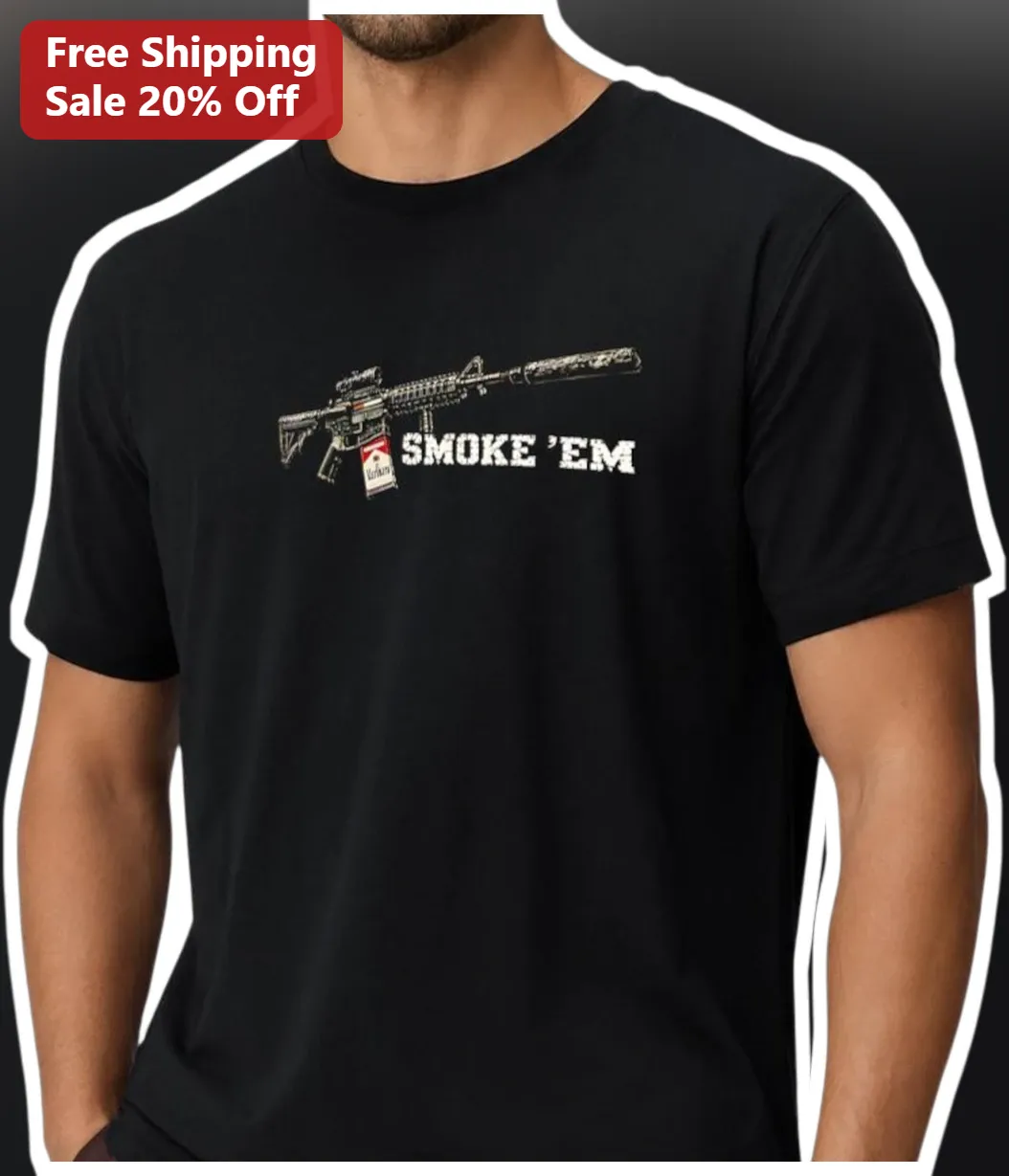 Smoke 'Em Tee AR-15 Suppressor Marlboro Cigarettes Distressed Graphic Shirt for Men Gun Owners Smokers